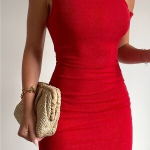 Chic One-Shoulder Red Dress